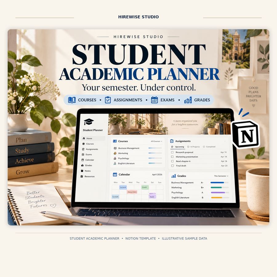 Hirewise Studio Student Academic Planner — light academia cover